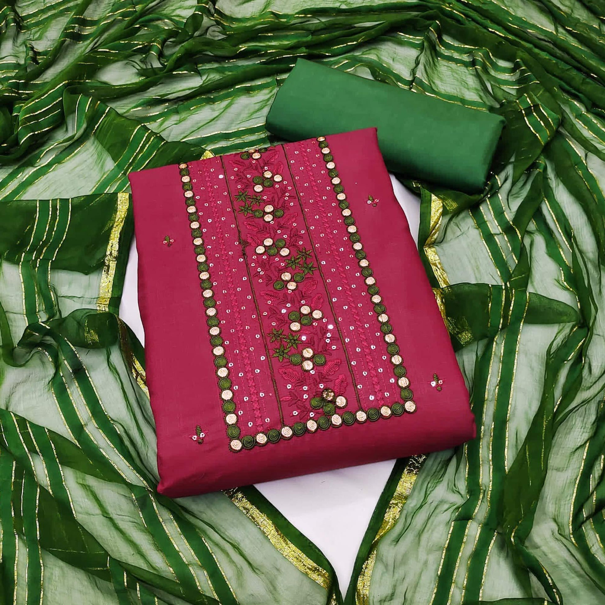 Maroon Sequins Embroidered Cotton Blend Dress Material