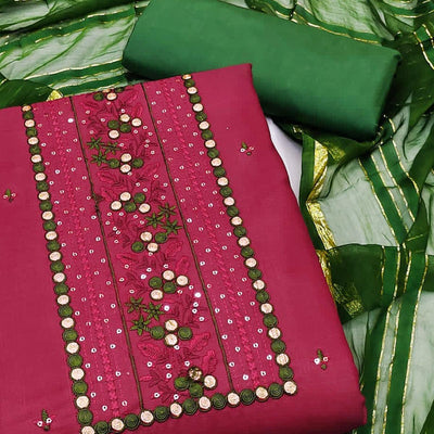 Maroon Sequins Embroidered Cotton Blend Dress Material