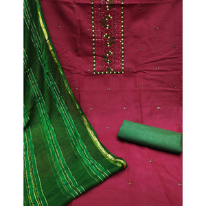 Maroon Sequins Embroidered Cotton Blend Dress Material
