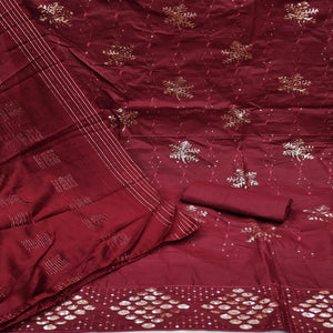 Maroon Sequins Embroidered Pure Cotton Dress Material