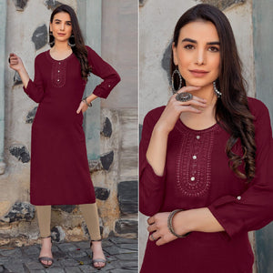 Maroon Sequins Embroidered Pure Cotton Kurti