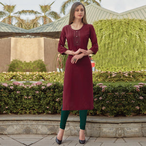 Maroon Sequins Embroidered Rayon Kurti