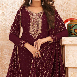 Maroon Sequins Embroidered Real Georgette Partywear Suit