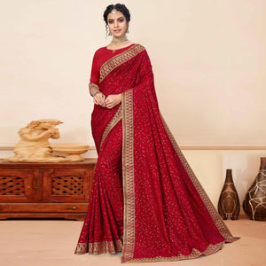Maroon Sequins Embroidered Vichitra Silk Saree