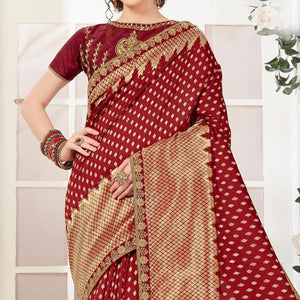 Maroon Sequins With Woven Banarasi Silk Saree