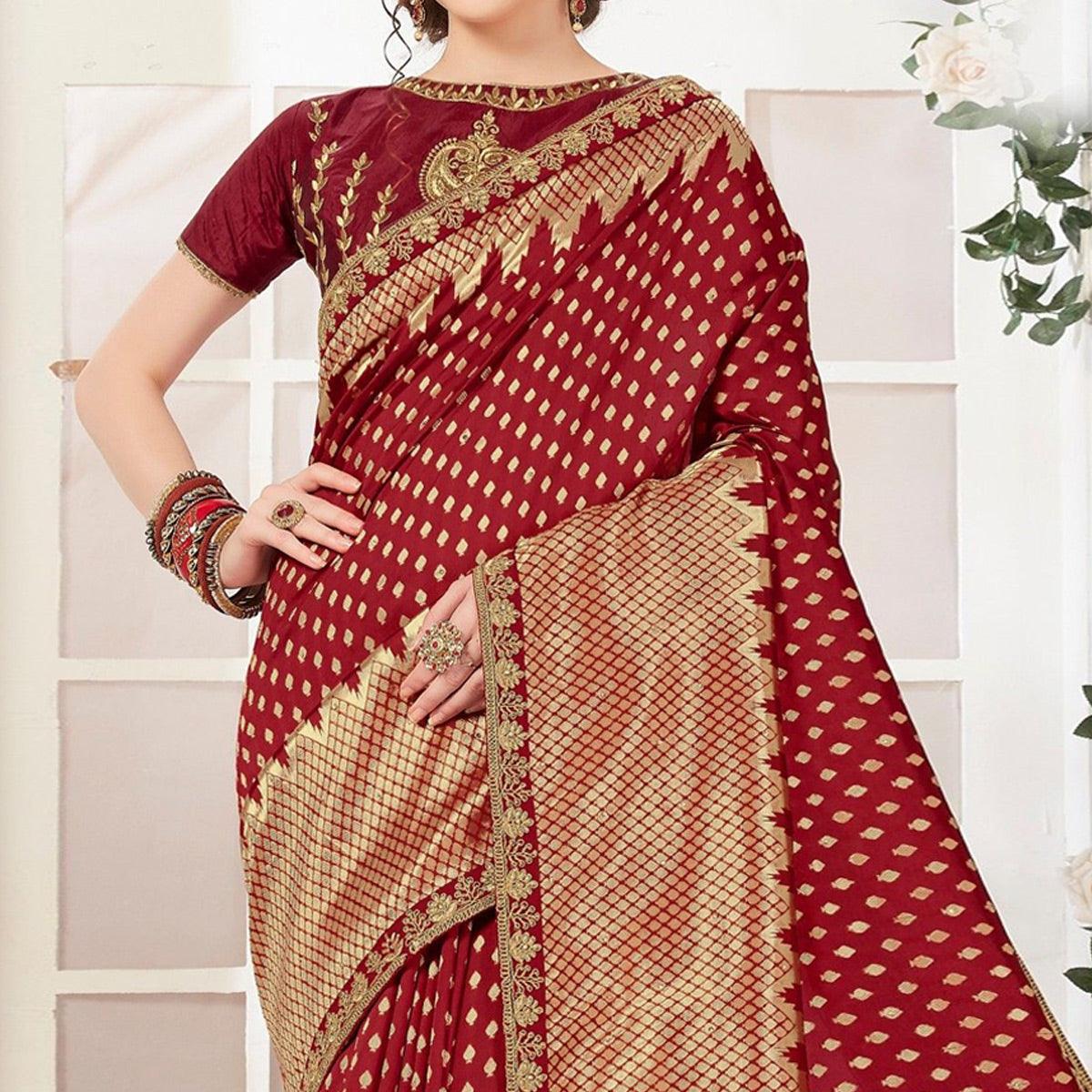 Maroon Sequins With Woven Banarasi Silk Saree