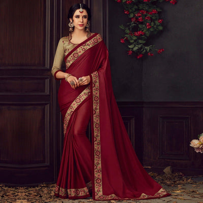 Maroon Solid Art Silk Saree