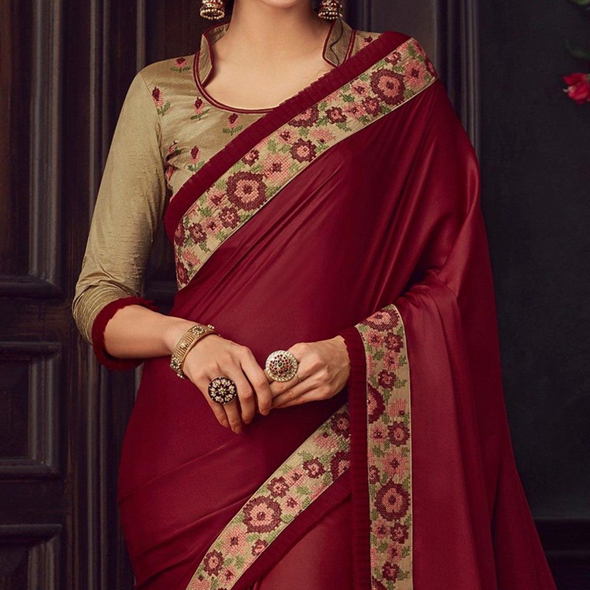 Maroon Solid Art Silk Saree