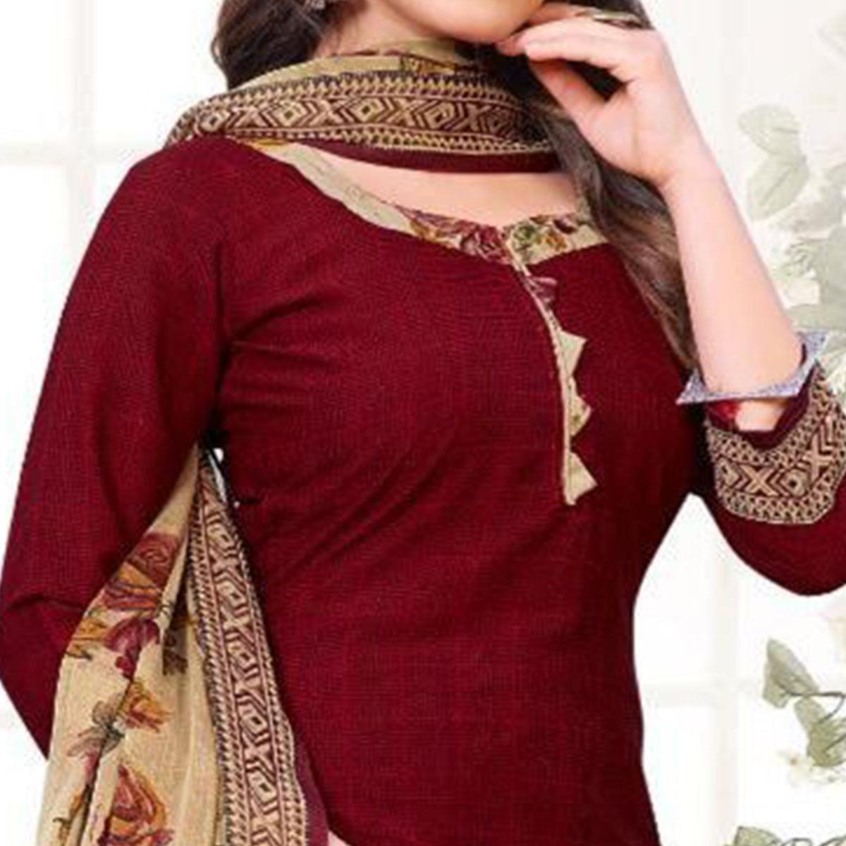 Maroon Solid Crepe Patiala Dress Material