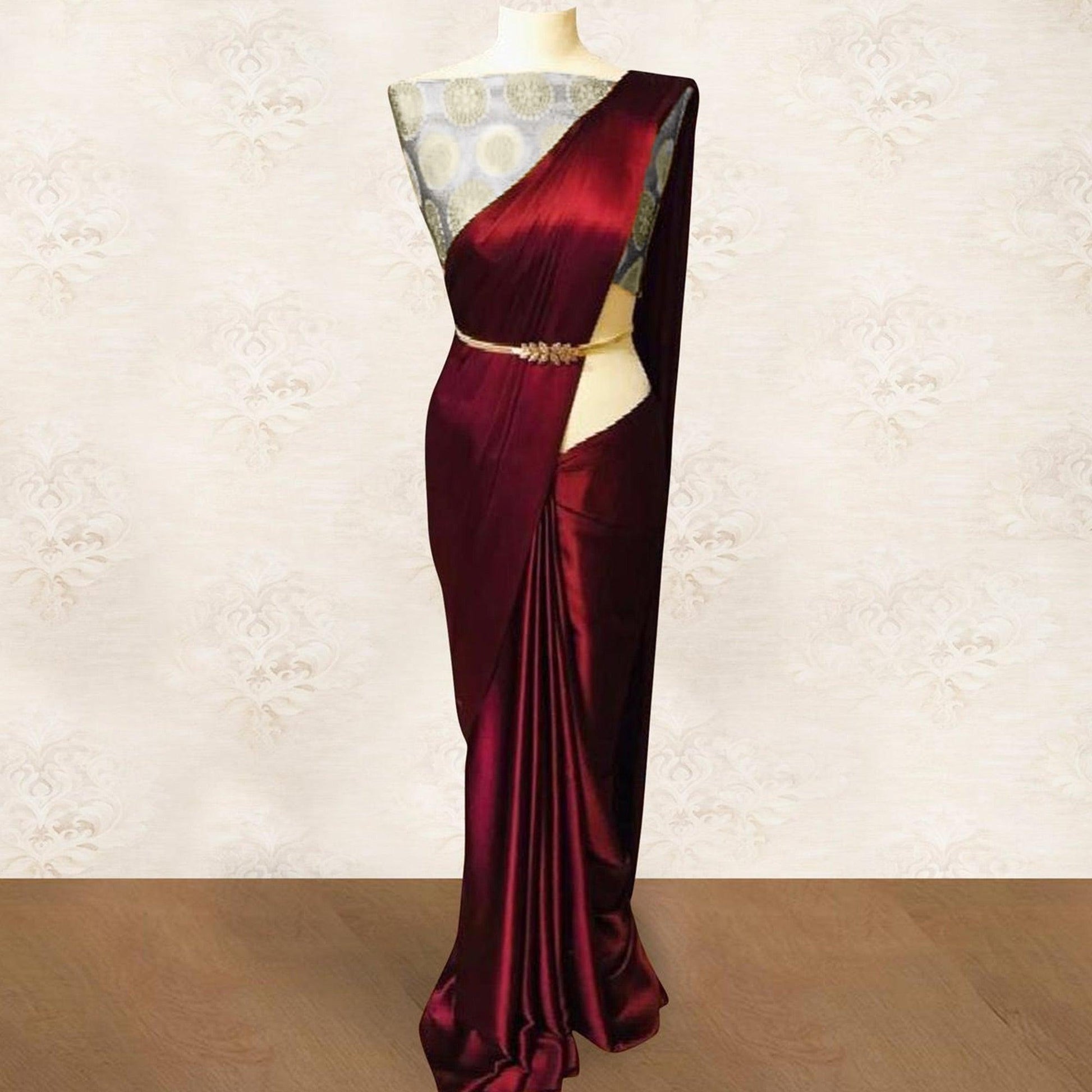 Maroon Solid Satin Saree