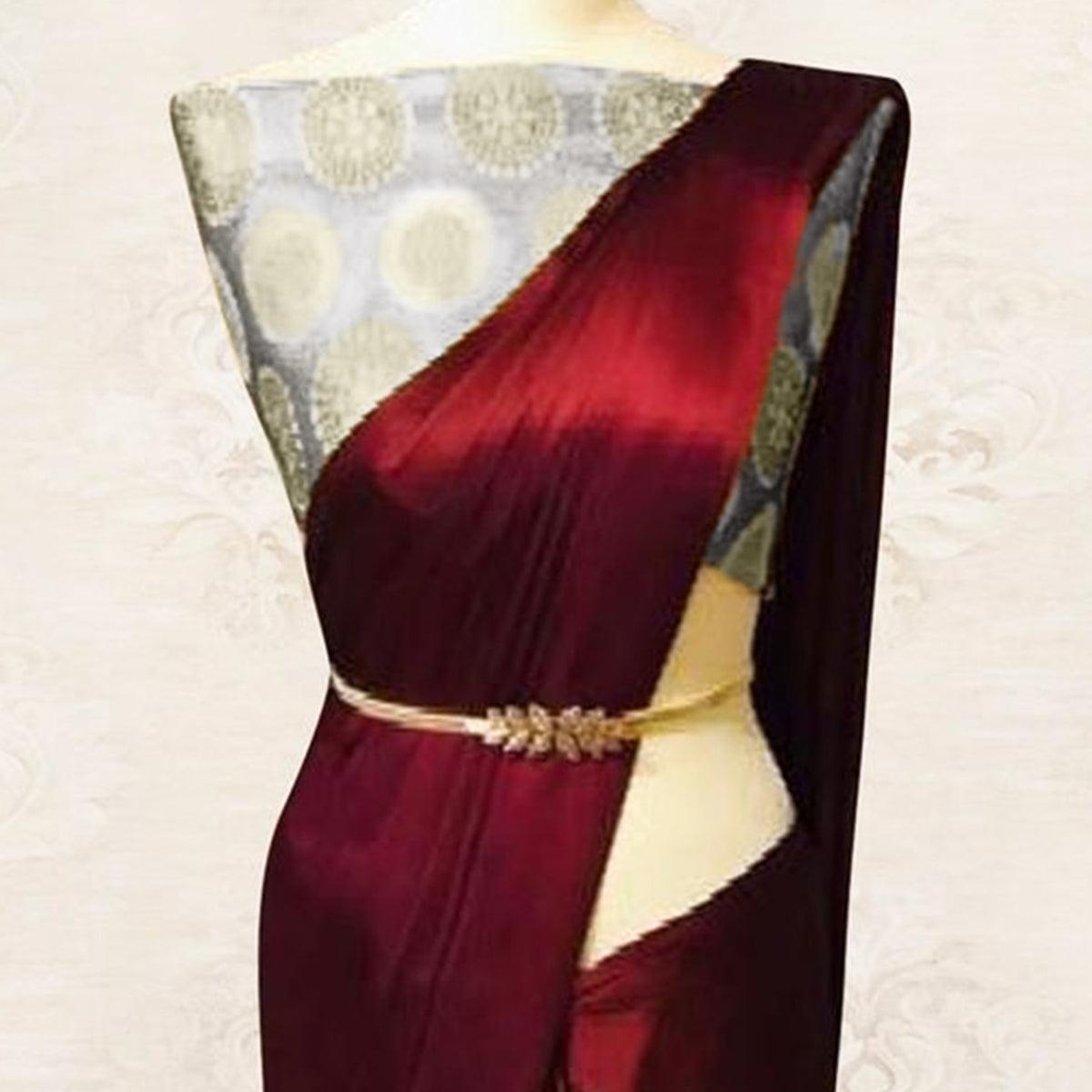Maroon Solid Satin Saree