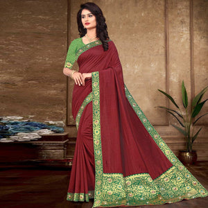 Maroon Solid Vichitra Silk Saree
