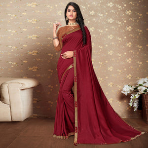Maroon Solid Vichitra Silk Saree