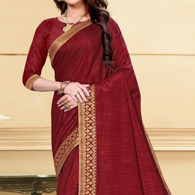 Maroon Solid Vichitra Silk Saree