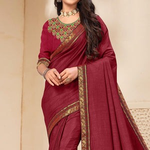 Maroon Solid Vichitra Silk Saree