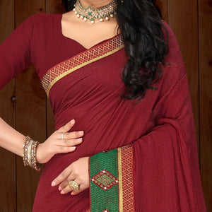 Maroon Solid Vichitra Silk Saree