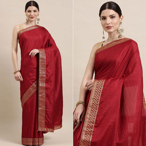 Maroon Solid With Woven Border Vichitra Silk Saree