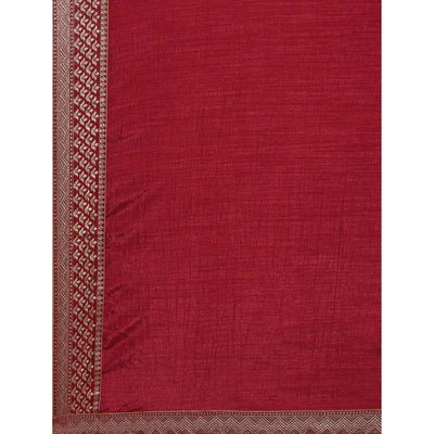 Maroon Solid With Woven Border Vichitra Silk Saree