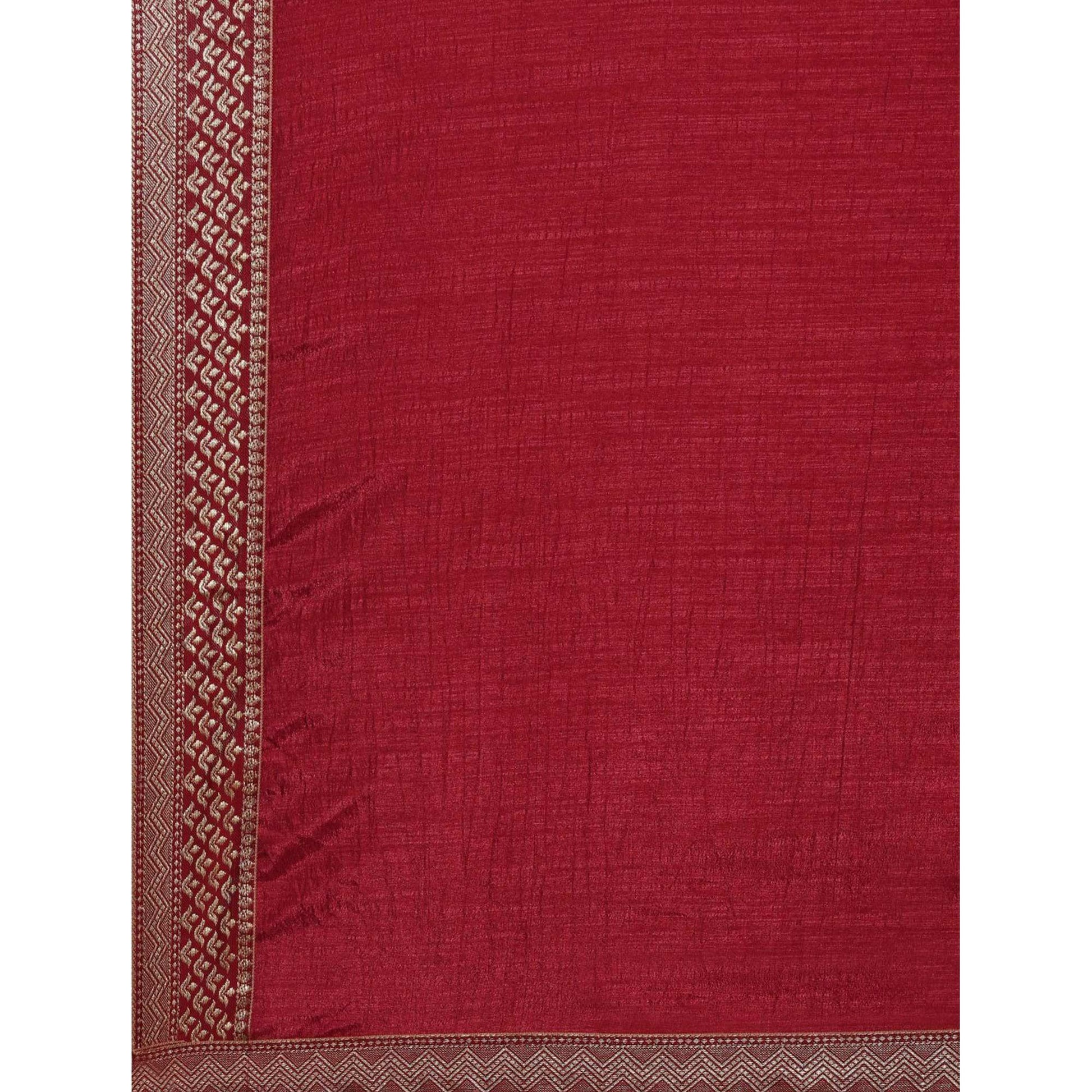 Maroon Solid With Woven Border Vichitra Silk Saree