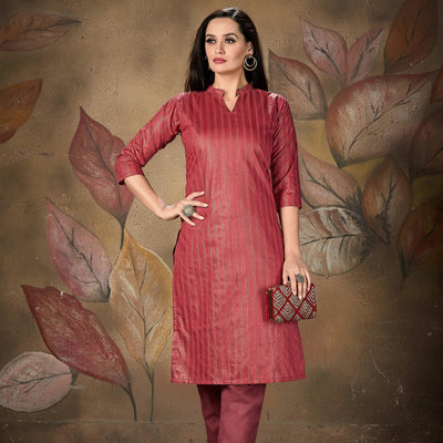 Maroon Stripe Printed Cotton Blend Kurti