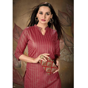 Maroon Stripe Printed Cotton Blend Kurti