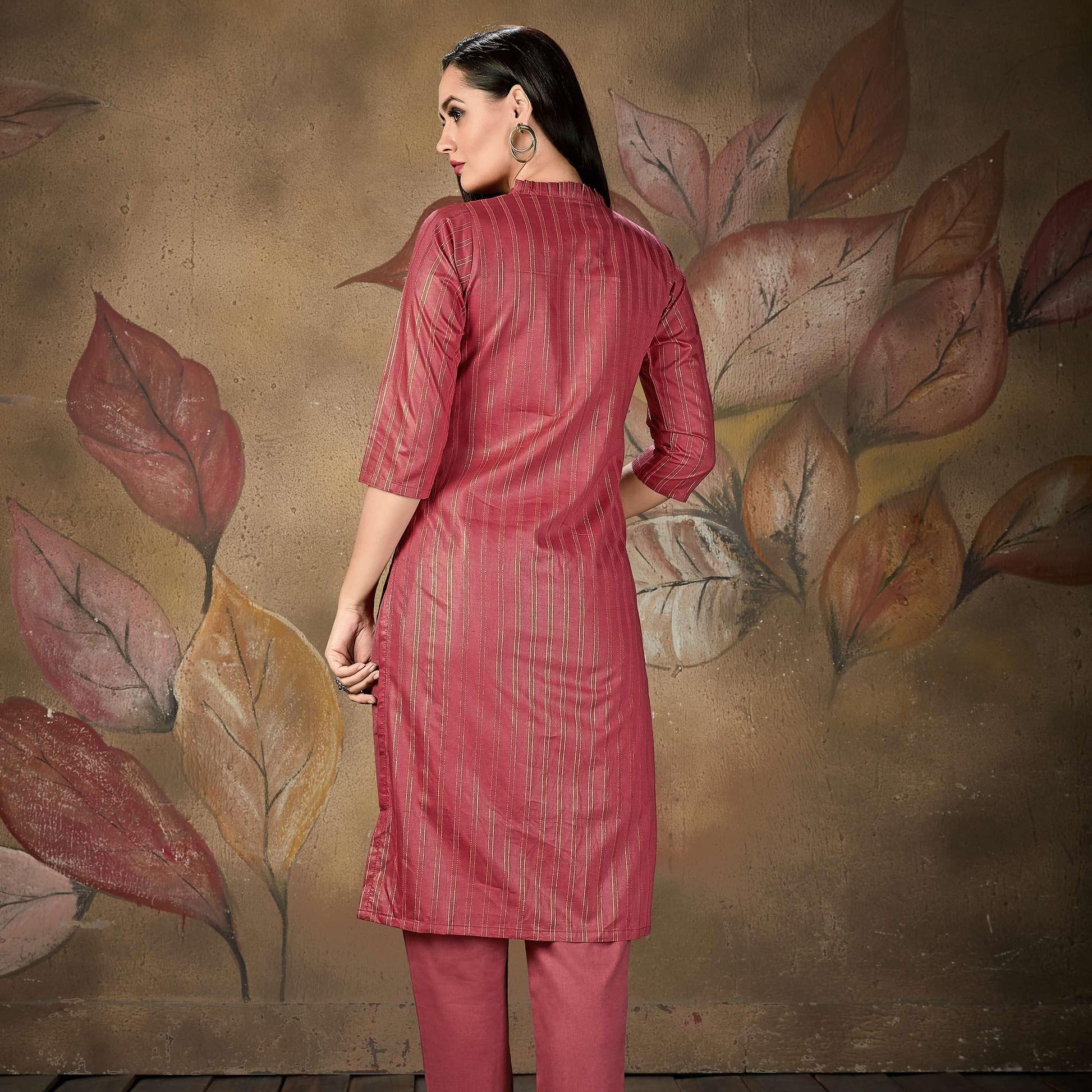 Maroon Stripe Printed Cotton Blend Kurti