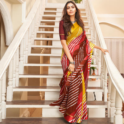 Maroon Striped Printed Kota Doria Saree