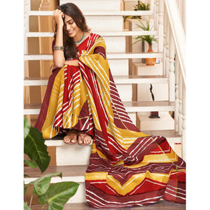 Maroon Striped Printed Kota Doria Saree