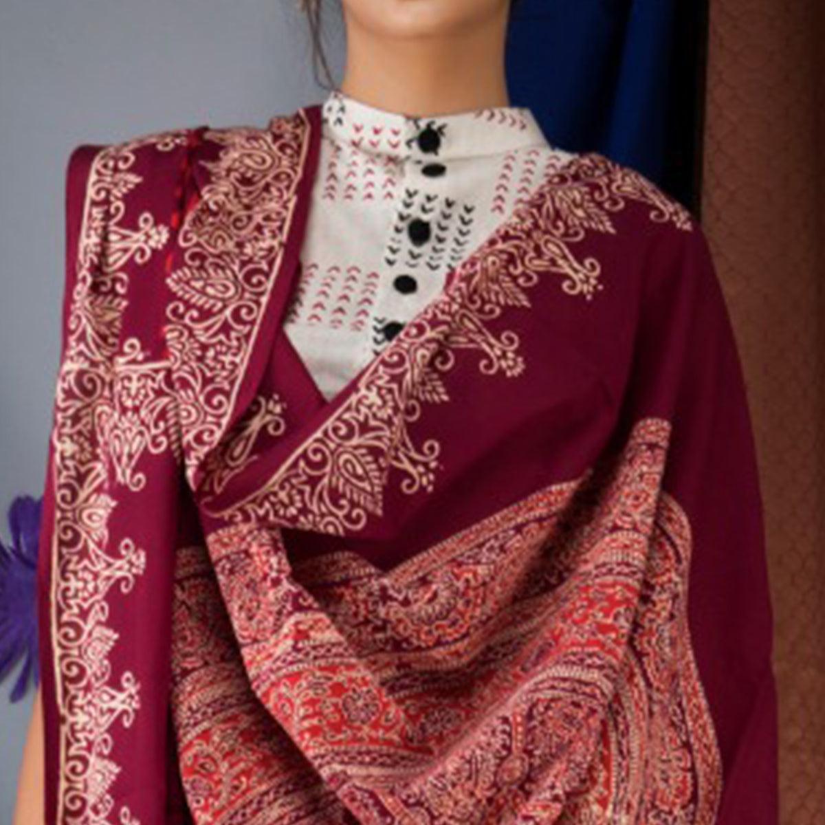 Maroon Striped Printed Linen Saree