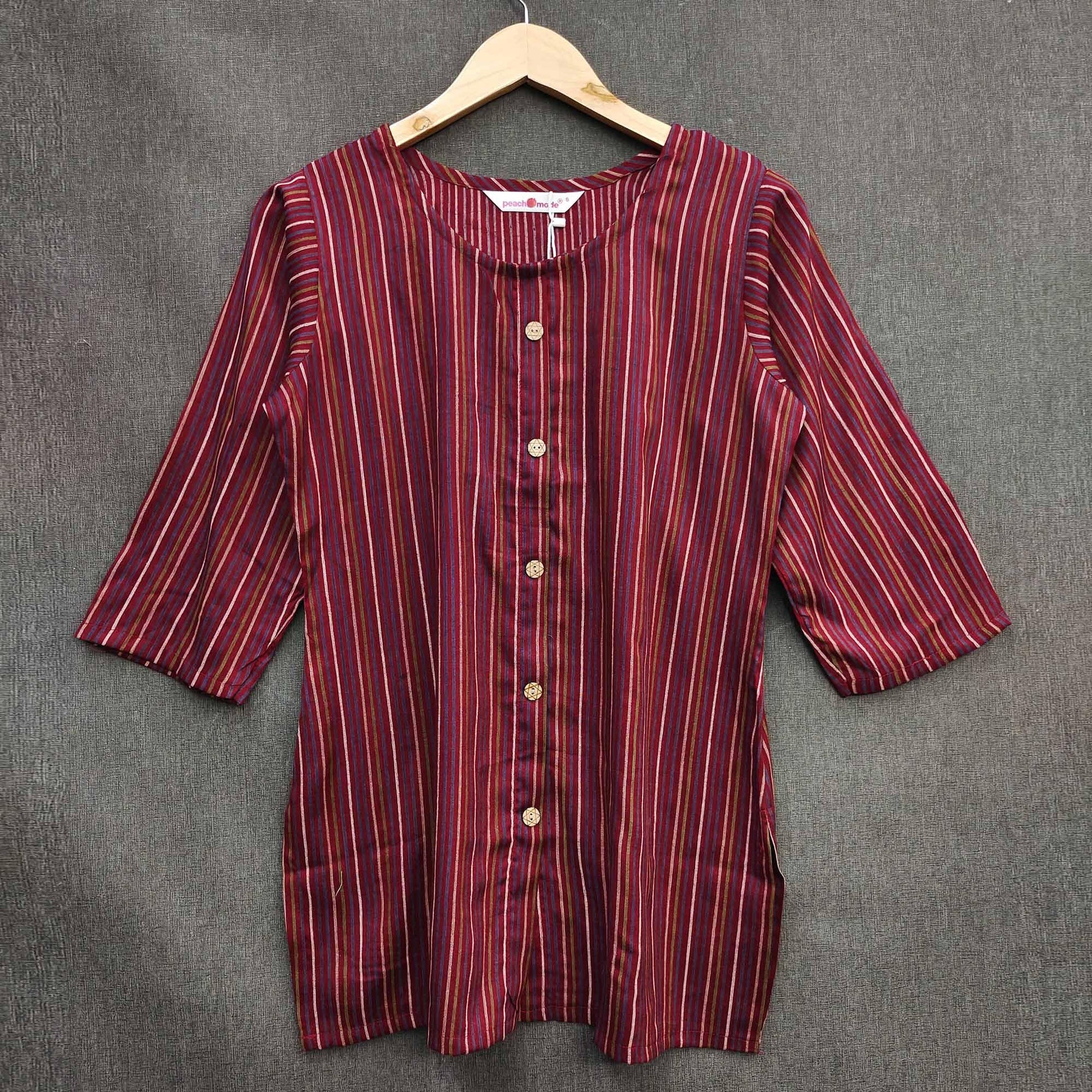 Maroon Striped Printed Rayon Top