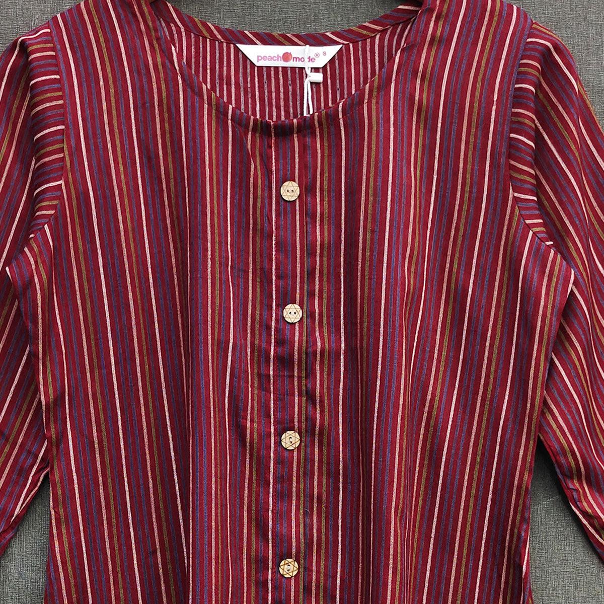 Maroon Striped Printed Rayon Top