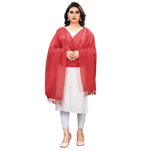 Maroon Stripes Woven Sequins Festive Wear Cotton Silk Dupatta