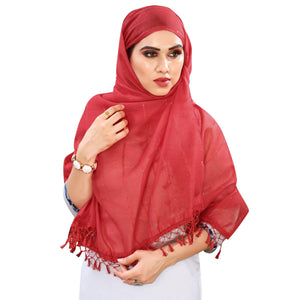 Maroon Stripes Woven Sequins Festive Wear Cotton Silk Dupatta