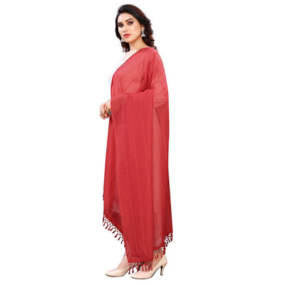 Maroon Stripes Woven Sequins Festive Wear Cotton Silk Dupatta