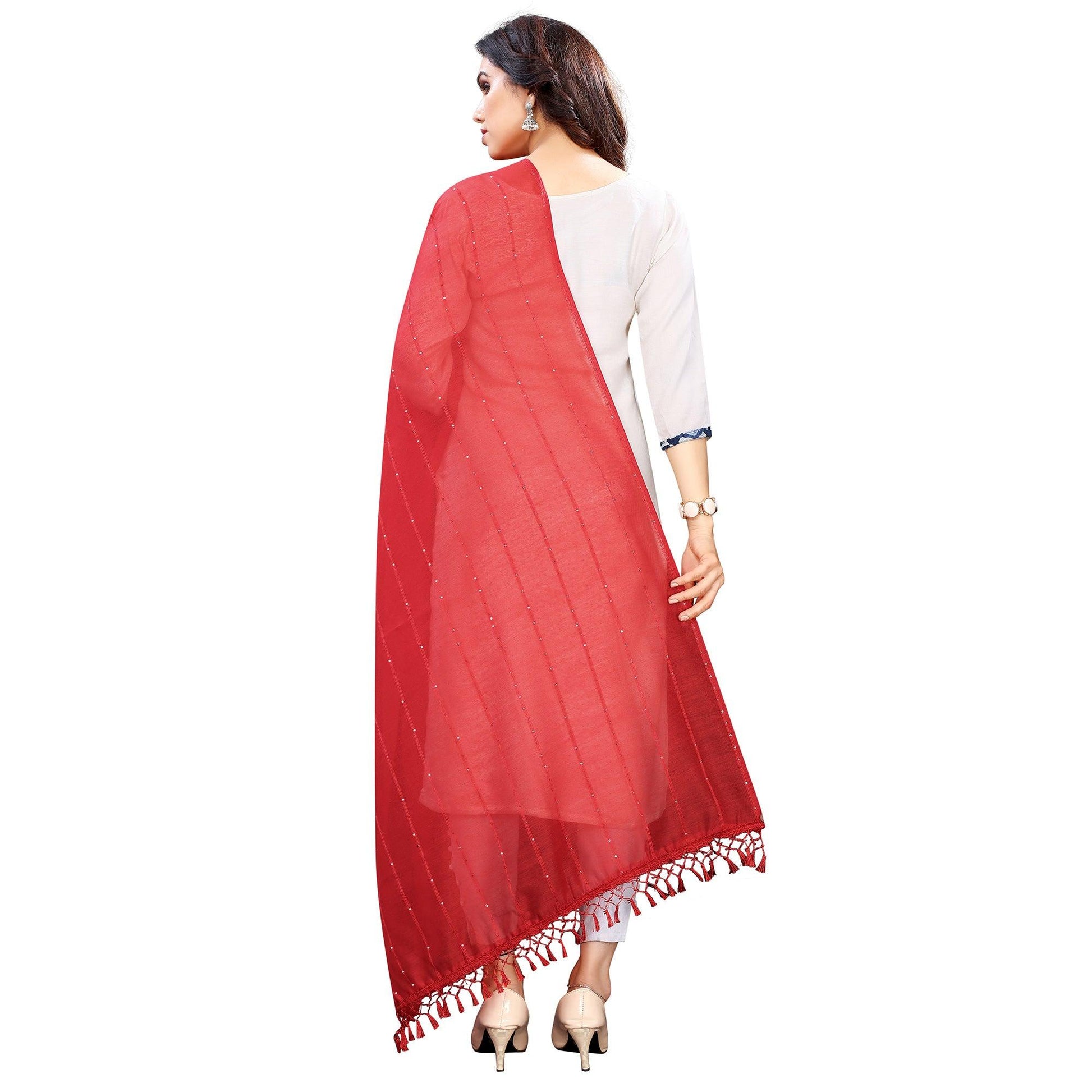 Maroon Stripes Woven Sequins Festive Wear Cotton Silk Dupatta