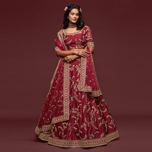 Maroon Wedding Floral Sequins Embroidered Art Silk Lehenga Choli