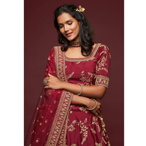 Maroon Wedding Floral Sequins Embroidered Art Silk Lehenga Choli
