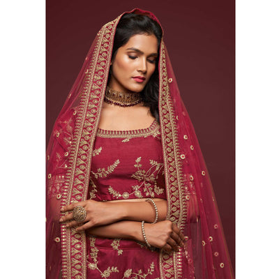 Maroon Wedding Floral Sequins Embroidered Art Silk Lehenga Choli