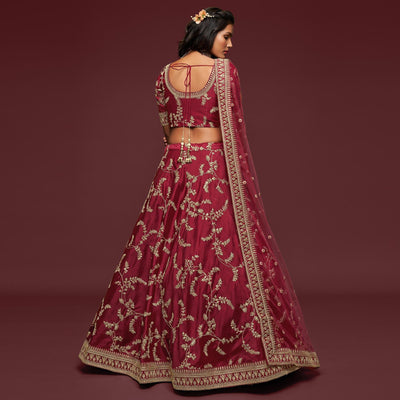 Maroon Wedding Floral Sequins Embroidered Art Silk Lehenga Choli