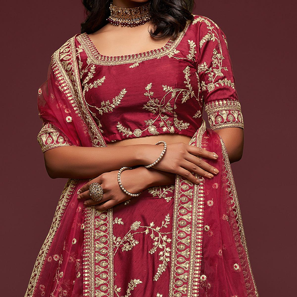 Maroon Wedding Floral Sequins Embroidered Art Silk Lehenga Choli
