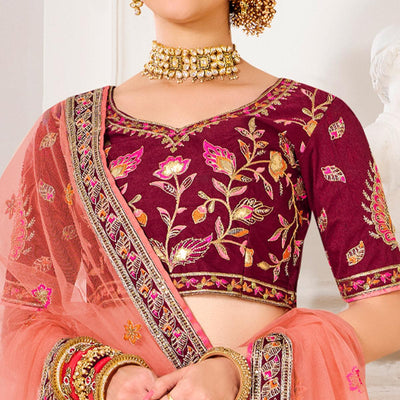 Maroon Wedding Wear Embroidered Silk Lehenga Choli