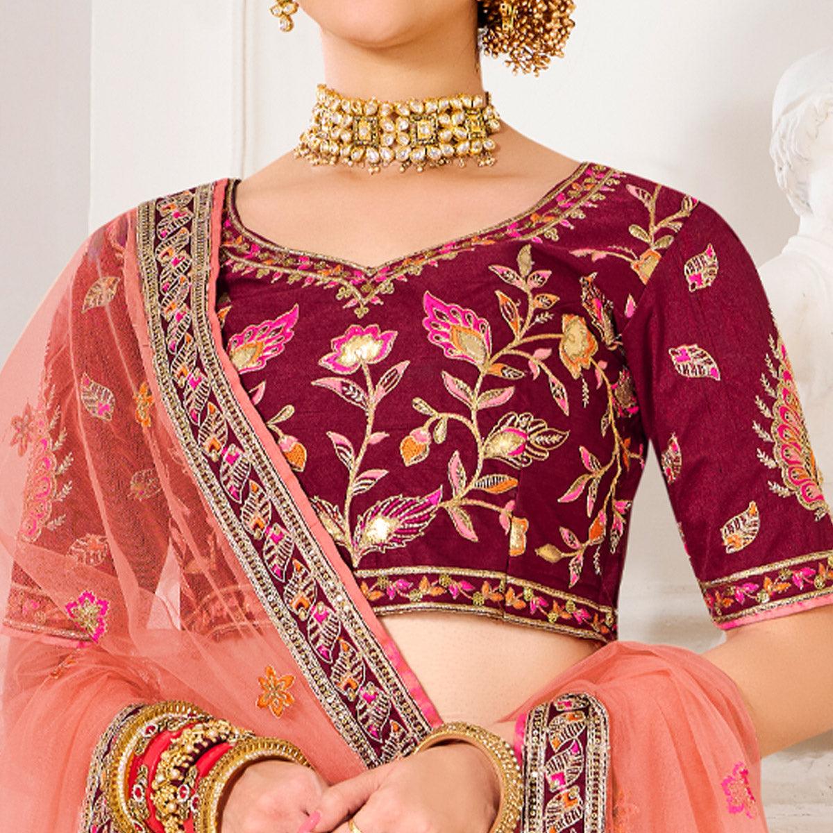 Maroon Wedding Wear Embroidered Silk Lehenga Choli