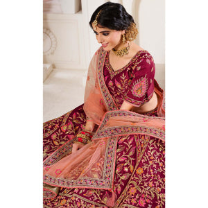 Maroon Wedding Wear Embroidered Silk Lehenga Choli