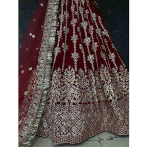 Maroon Wedding Wear Embroidered With Embellished Velvet Lehenga Choli