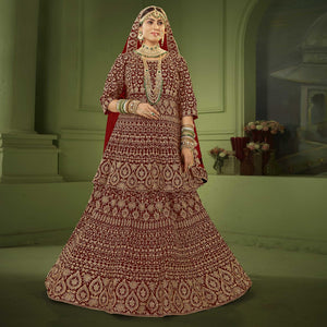 Maroon Wedding Wear Floral Coding Embroidery With Stone Velvet Lehenga Choli