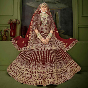 Maroon Wedding Wear Floral Coding Embroidery With Stone Velvet Lehenga Choli