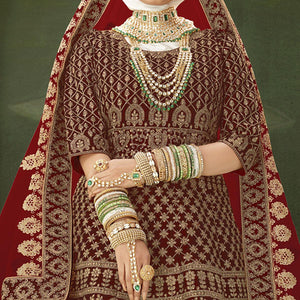 Maroon Wedding Wear Floral Coding Embroidery With Stone Velvet Lehenga Choli