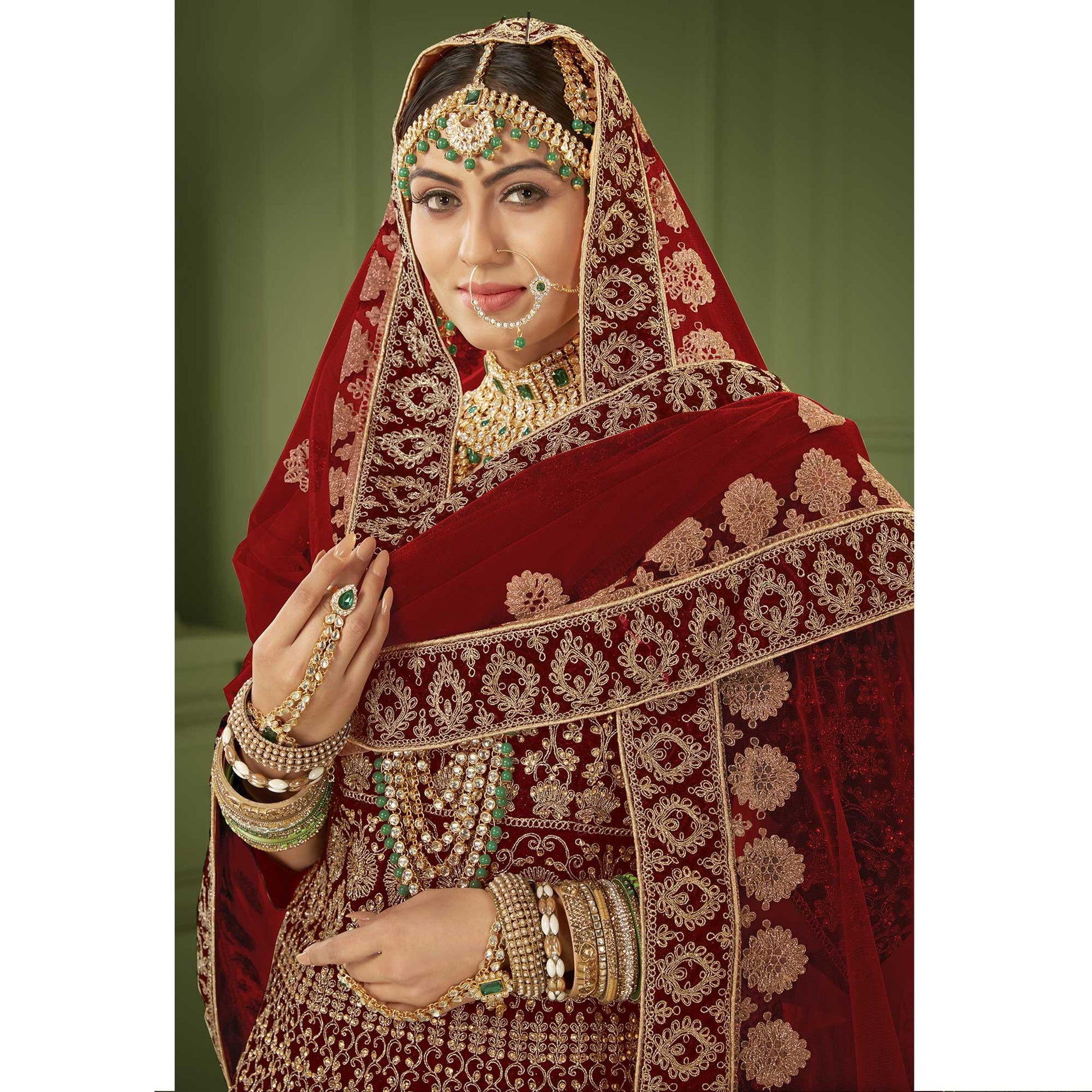 Maroon Wedding Wear Floral Coding Embroidery With Stone Velvet Lehenga Choli