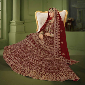 Maroon Wedding Wear Floral Coding Embroidery With Stone Velvet Lehenga Choli