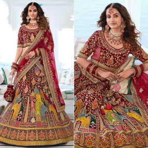 Maroon Wedding Wear Sequins Floral Embroidered Velvet Lehenga Choli